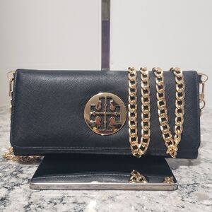 Tory Burch Continental Leather Wallet w/  Unbranded Insert & Chain